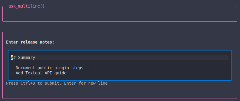Example of a Textual multiline input prompt