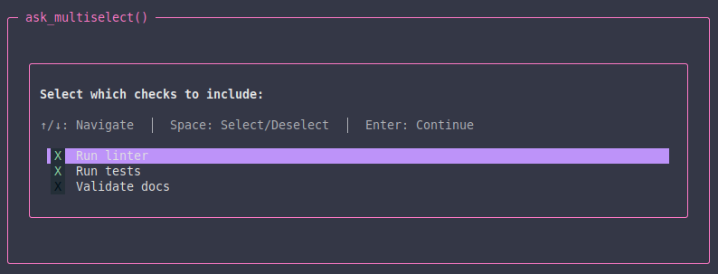 Example of a Textual multi-select prompt