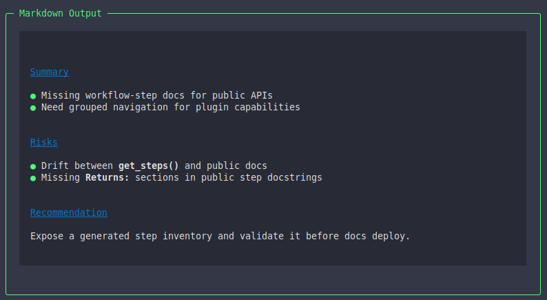 Example of markdown rendered inside a workflow step