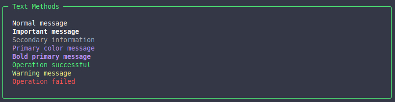 Example of the core Textual text output methods rendered together